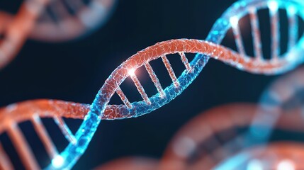 Poster - Close-up of a DNA double helix structure on a dark background.