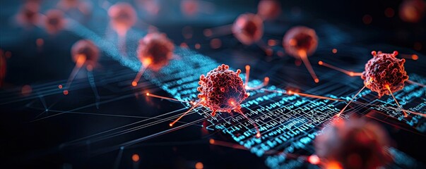 Poster - Microscopic view of cells interacting with digital networks.