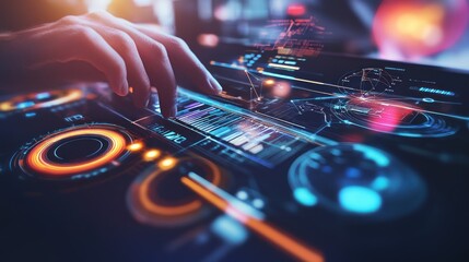 Aufkleber - Hand Interacting with Futuristic Digital Interface