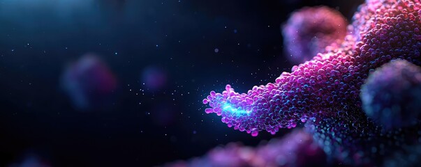 Poster - Abstract representation of cellular structures with vibrant colors and glowing elements.