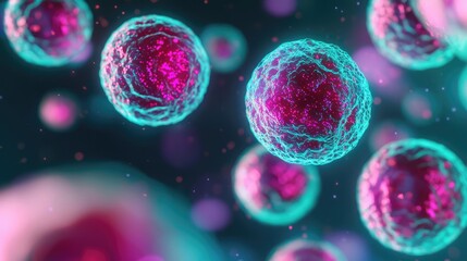 Poster - Colorful microscopic cells under a digital microscope, vibrant and detailed.