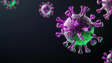Aufkleber - Colorful 3D rendering of a virus, isolated on a dark background.