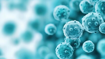 Poster - Microscopic view of blue microorganisms, abstract background, scientific concept.