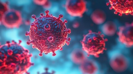 Poster - Detailed close-up of virus particles on a colorful background.