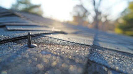 Wall Mural - Close-up of a Shingle Roof with Dew Drops