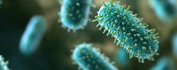Poster - Microscopic view of bacteria on a colorful background, detailed and vibrant.