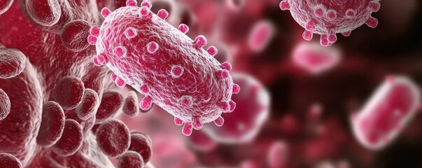 Poster - Microscopic view of bacteria, colorful and detailed, on a dark background.
