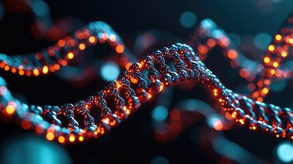 Poster - Textured molecular structure with vibrant glowing strands on dark background.
