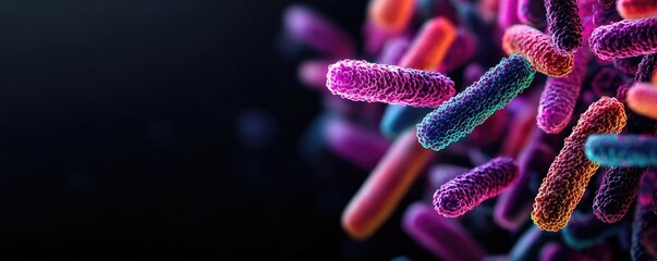 Poster - Colorful microscopic bacteria on a dark background, showcasing intricate details.
