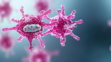 Poster - Close-up of colored virus cells on a translucent background.