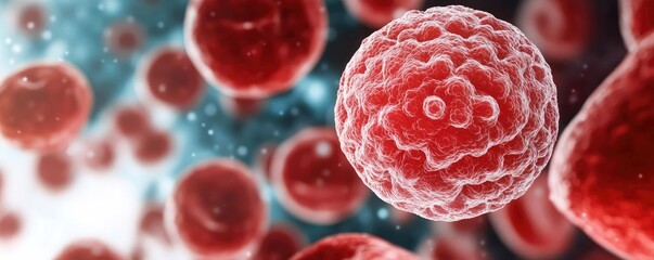 Poster - Microscopic view of red cells with a soft bokeh background, white isolate background