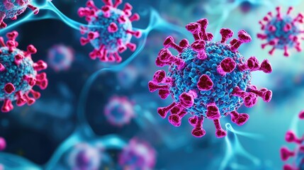 Poster - Microscopic view of a virus, vivid colors, detailed structure, isolated background
