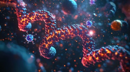 Poster - Abstract representation of molecular structures in vibrant colors, dark background.