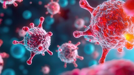 Aufkleber - Close-up of virus cells on a colorful background, white isolate background.