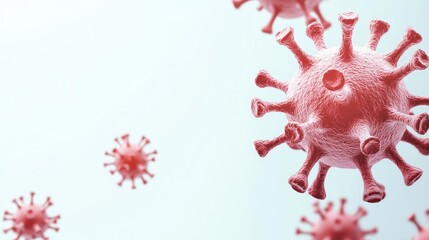 Aufkleber - Close-up of virus cells, red against a soft light background.