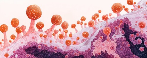 Poster - Colorful abstract representation of microscopic life forms on a white background.