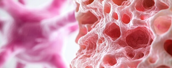 Poster - Close-up of microscopic cells with a pink hue on a white isolate background