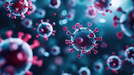 Aufkleber - Close-up of coronavirus particles on a dark background, illustrating viral structure.