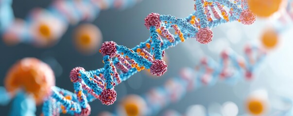 Aufkleber - Colorful DNA double helix structure on a blurred background, showcasing genetic sequences.
