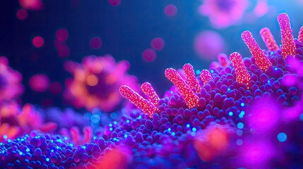 Poster - Colorful abstract representation of a virus under a microscope.