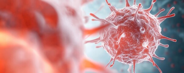 Poster - Microscopic view of virus structure on a colorful background.