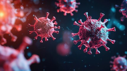 Aufkleber - Colorful microscopic view of viruses on a dark background.