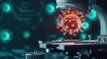 Aufkleber - Microscope analyzing a virus on a lab bench, high-tech environment.