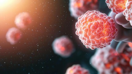 Poster - Colorful microscopic view of cells, with a blurred background effect.
