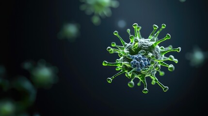 Poster - 3D rendered virus model on dark background for scientific purposes.