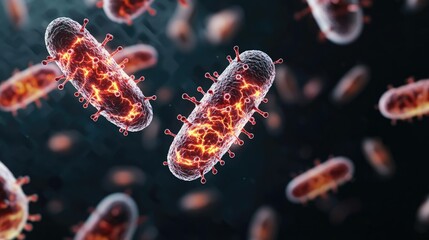 Aufkleber - Microscopic bacteria with vibrant colors on a dark background.