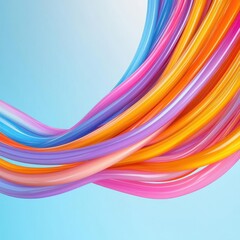 Poster - Vibrant, flowing colorful strands create a visually appealing abstract design against a soft blue background.