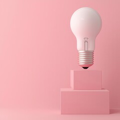 Poster - A minimalist light bulb hovers above pink blocks, set against a soft pink background, creating a modern and artistic ambiance.