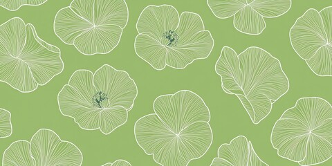 abstract background with pansy flowers, light green color on solid green backdrop, artistic pattern for wallpaper textile flyer design element