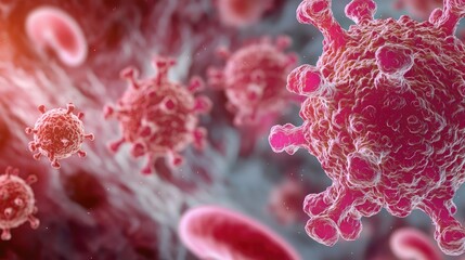 Poster - Detailed illustration of virus cells under microscope in a microscopic view.