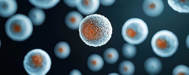 Poster - Microscopic view of cells with vibrant colors on a dark background.