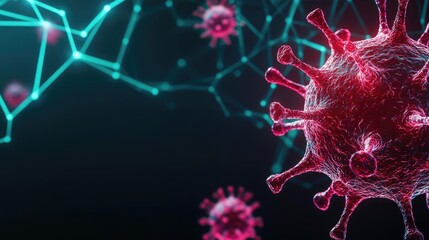 Aufkleber - 3D virus model with digital connections, dark background
