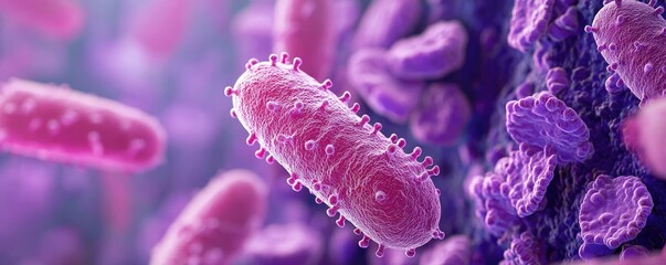 Poster - Colorful microscope view of bacteria on a vibrant background.