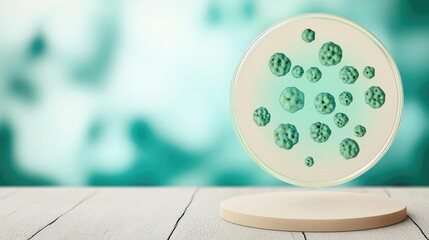 Poster - Microscopic view of bacteria displayed on a circular platform, soft focus background.
