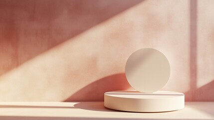 Poster - soft light illuminates a minimalist display featuring a floating circular object on a pastel backgro