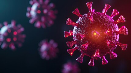 Poster - 3D rendering of a virus model on a dark background, showing intricate details.