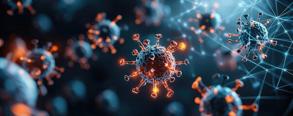 Poster - Close-up view of virus particles in a dark, abstract background.