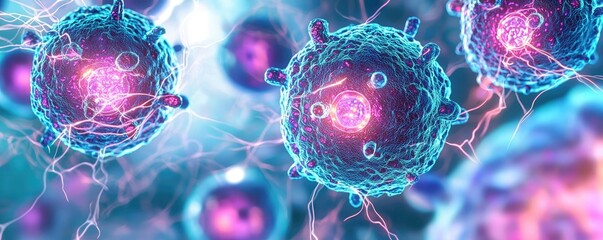 Aufkleber - Colorful representation of cells with vibrant energy and dynamic structures.