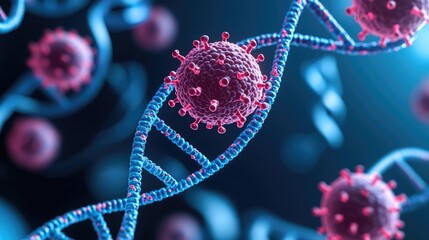 Poster - Detailed view of DNA structure with virus particles, dark background.