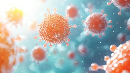 Poster - Microscopic view of virus particles on a blue background
