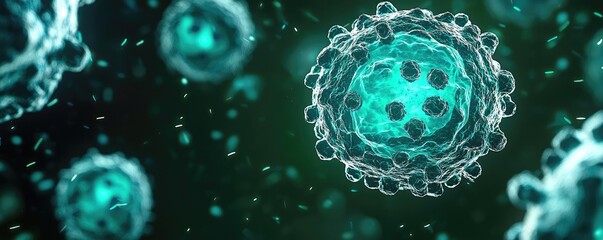 Poster - Close-up of virus cells in vibrant colors, detailed digital illustration.