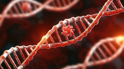 Poster - Close-up view of DNA strands with virus representation on a dark background.