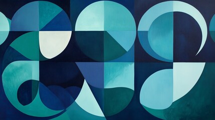 Poster - Abstract geometric painting featuring various shades of blue in a modern art style on a large canvas