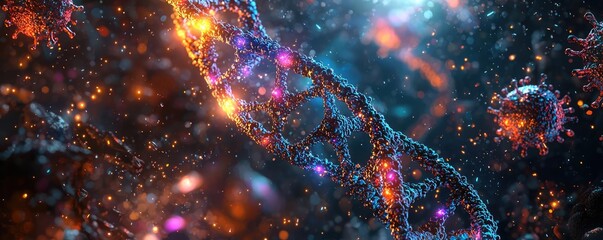 Poster - Colorful abstract representation of DNA and genetic structures, scientific exploration.