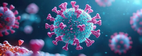 Aufkleber - 3D illustration of a virus particle on a dark background.