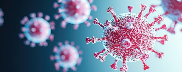 Poster - 3D illustration of virus particles on a gradient background.